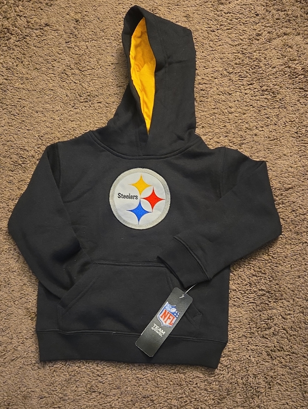 NFL Black Kids Hoodie with Gold Lined Hood and Steelers Logo